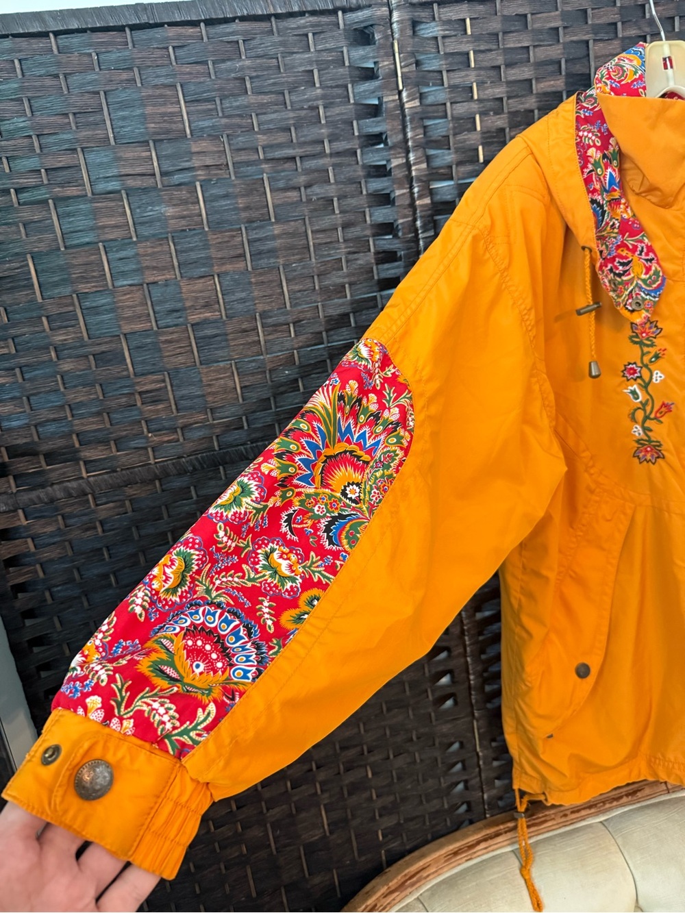 🧡🌺 Vintage Powderhorn Hooded Embroidered Windbreaker Jacket Size 12 - Picture 5 of 14